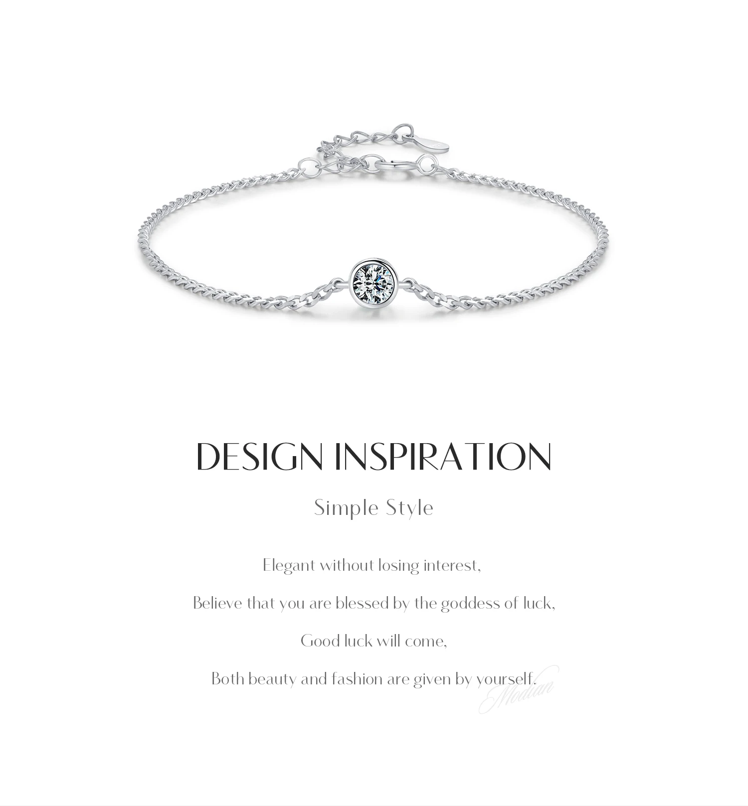 MODIAN 0.25CT Moissanite Bezel Setting Bracelet For Women Diamond 925 Sterling Silver Elegant Chain Bracelet Wedding Jewelry