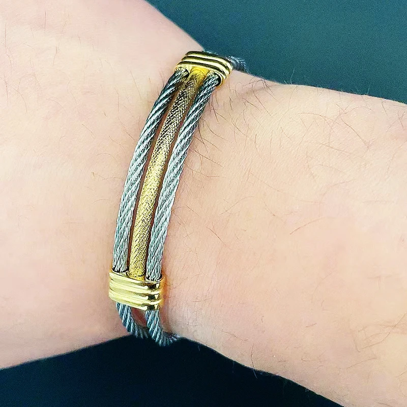 Luxury Gold Color Wire Knot Men Bracelet Hip Hop Women Stainless Steel Open Cuff Brangle Pulseira Bileklik Jewelry