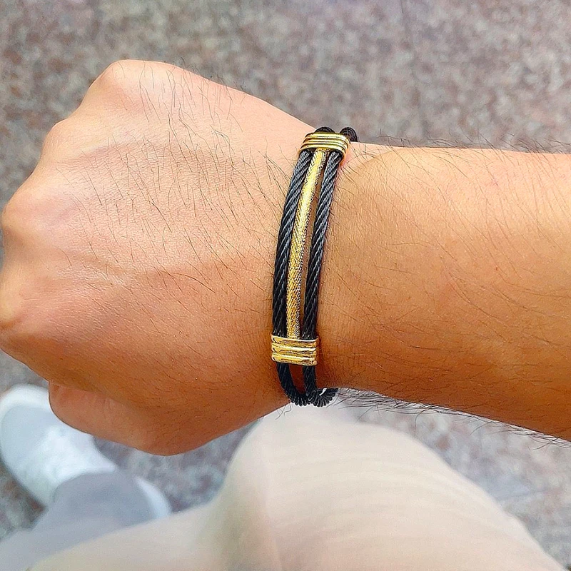Luxury Gold Color Wire Knot Men Bracelet Hip Hop Women Stainless Steel Open Cuff Brangle Pulseira Bileklik Jewelry
