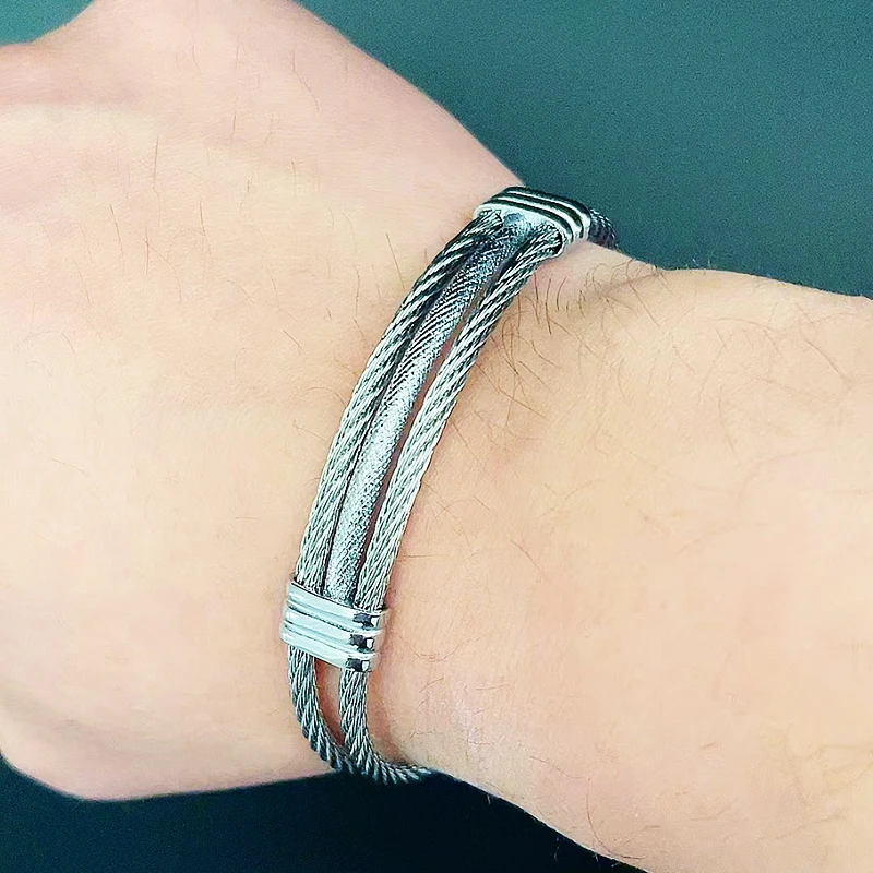 Luxury Gold Color Wire Knot Men Bracelet Hip Hop Women Stainless Steel Open Cuff Brangle Pulseira Bileklik Jewelry