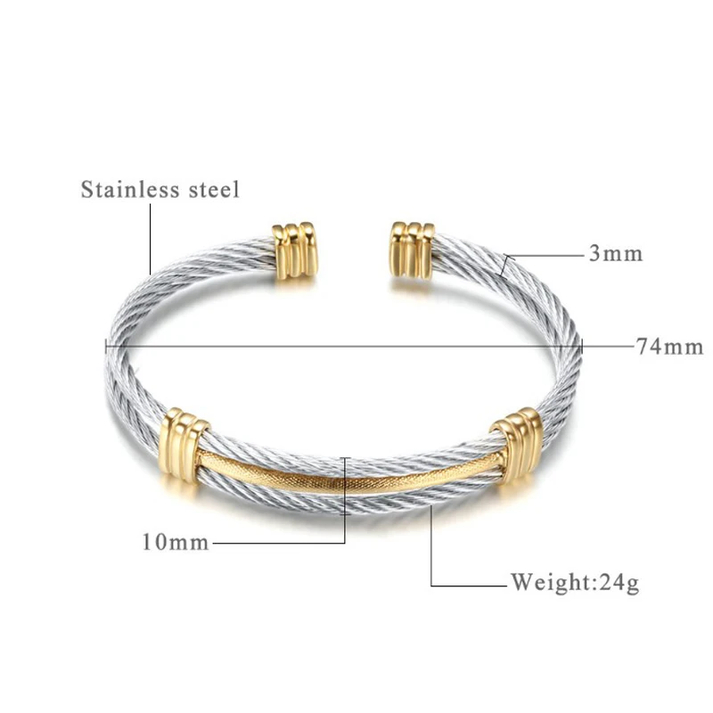 Luxury Gold Color Wire Knot Men Bracelet Hip Hop Women Stainless Steel Open Cuff Brangle Pulseira Bileklik Jewelry