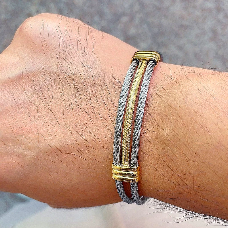 Luxury Gold Color Wire Knot Men Bracelet Hip Hop Women Stainless Steel Open Cuff Brangle Pulseira Bileklik Jewelry