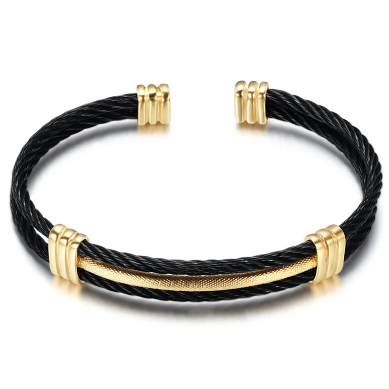 Luxury Gold Color Wire Knot Men Bracelet Hip Hop Women Stainless Steel Open Cuff Brangle Pulseira Bileklik Jewelry