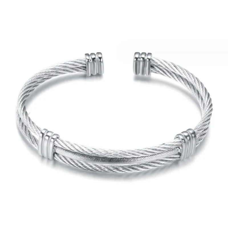 Luxury Gold Color Wire Knot Men Bracelet Hip Hop Women Stainless Steel Open Cuff Brangle Pulseira Bileklik Jewelry