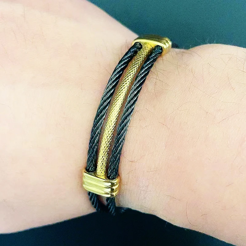 Luxury Gold Color Wire Knot Men Bracelet Hip Hop Women Stainless Steel Open Cuff Brangle Pulseira Bileklik Jewelry