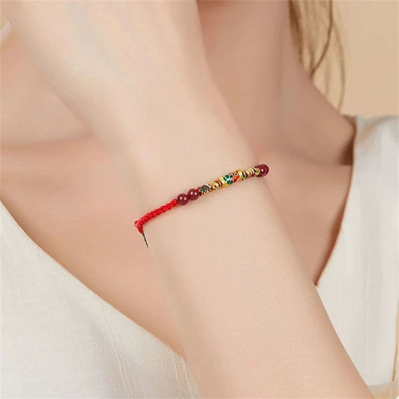 Hand Woven Natural Purple Cinnabar Koi Fish Lucky Bracelets Women Men Red Rope Blessing Wealth Charms Bangles Friend Gift