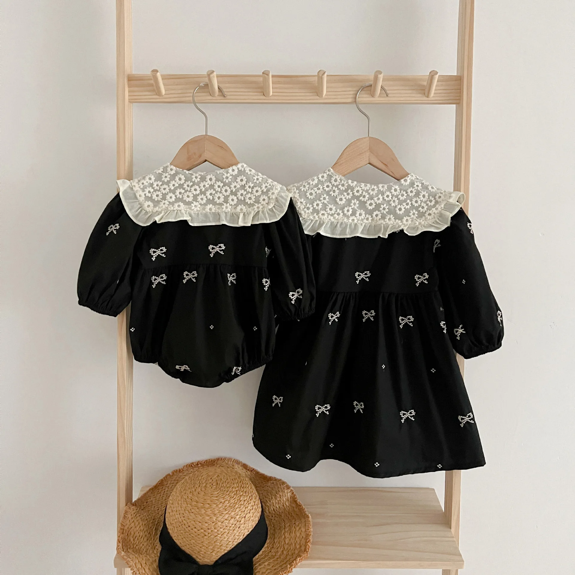 New Kids Baby Girls Long Sleeve Sweet Embroider Sisters Rompers Spring Autumn Kids Baby Girls Children Clothes Dress
