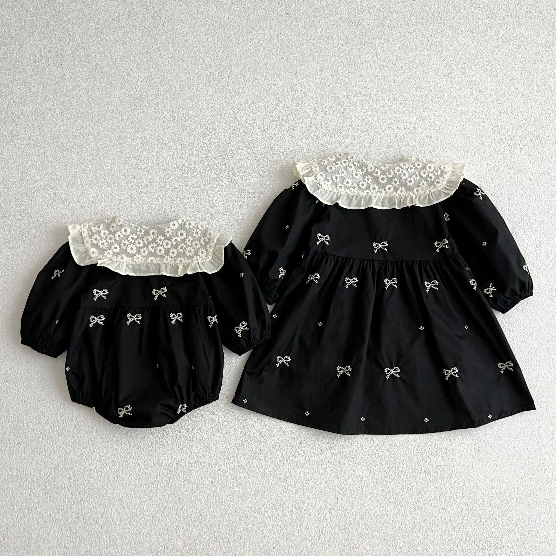 New Kids Baby Girls Long Sleeve Sweet Embroider Sisters Rompers Spring Autumn Kids Baby Girls Children Clothes Dress
