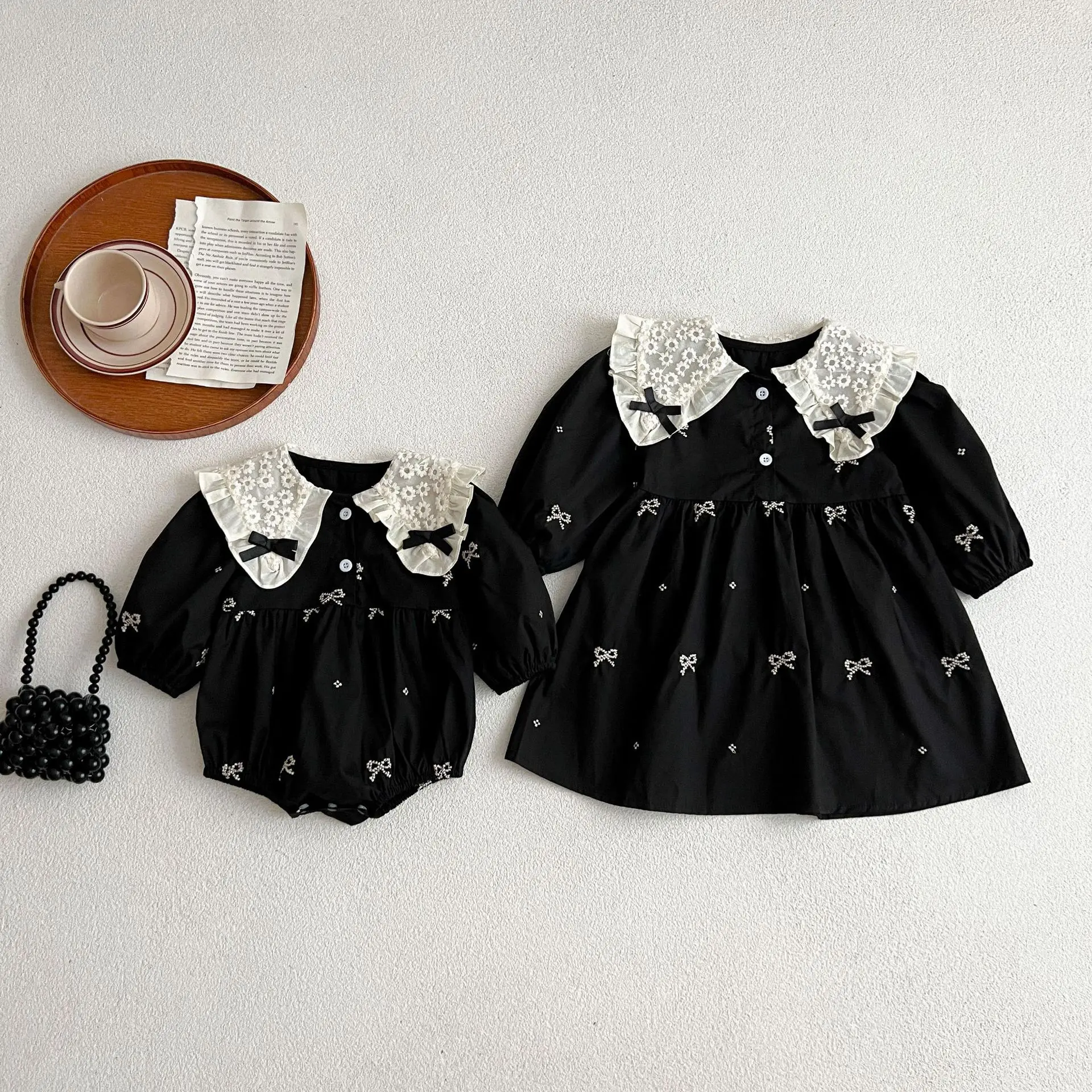 New Kids Baby Girls Long Sleeve Sweet Embroider Sisters Rompers Spring Autumn Kids Baby Girls Children Clothes Dress