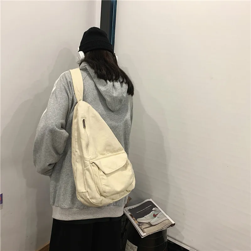 HOCODO Canvas Chest Bag Women 2022 Women Shoulder Messenger Bag Unisex Canvas Crossbody Bag Muliti Pocket Casual Women Bag
