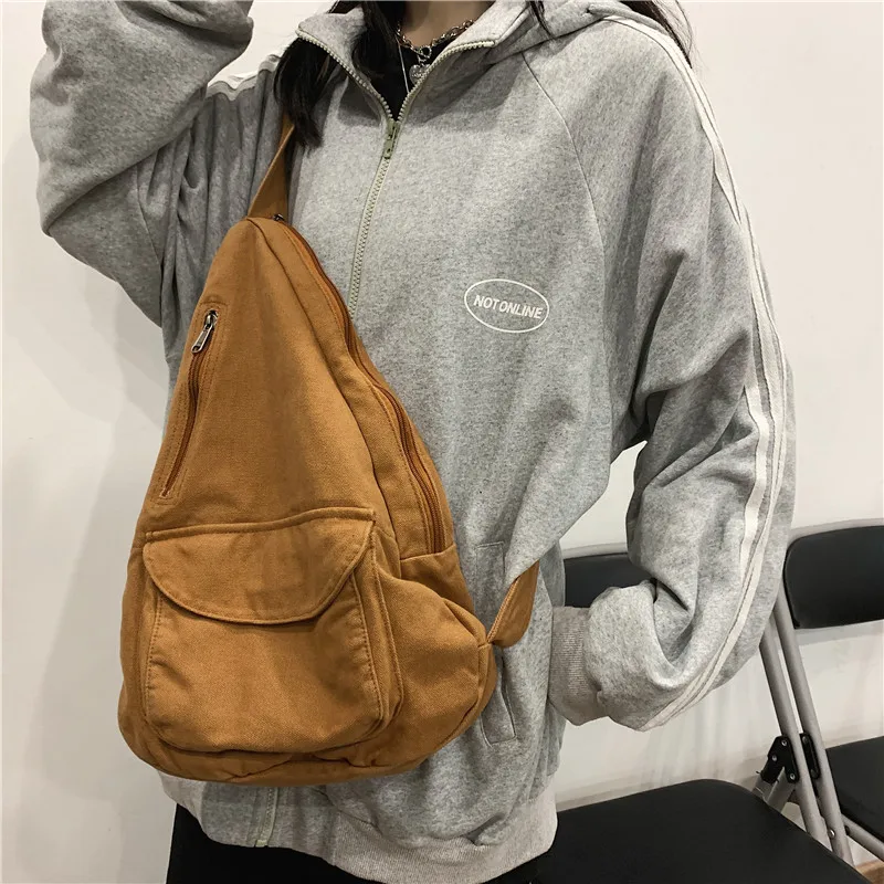 HOCODO Canvas Chest Bag Women 2022 Women Shoulder Messenger Bag Unisex Canvas Crossbody Bag Muliti Pocket Casual Women Bag