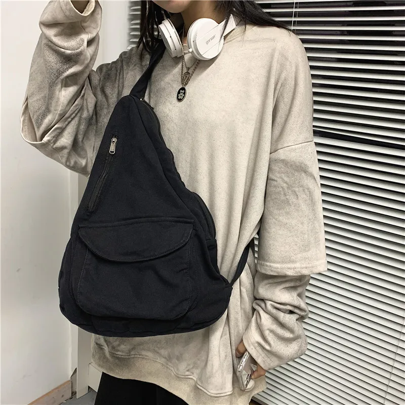 HOCODO Canvas Chest Bag Women 2022 Women Shoulder Messenger Bag Unisex Canvas Crossbody Bag Muliti Pocket Casual Women Bag