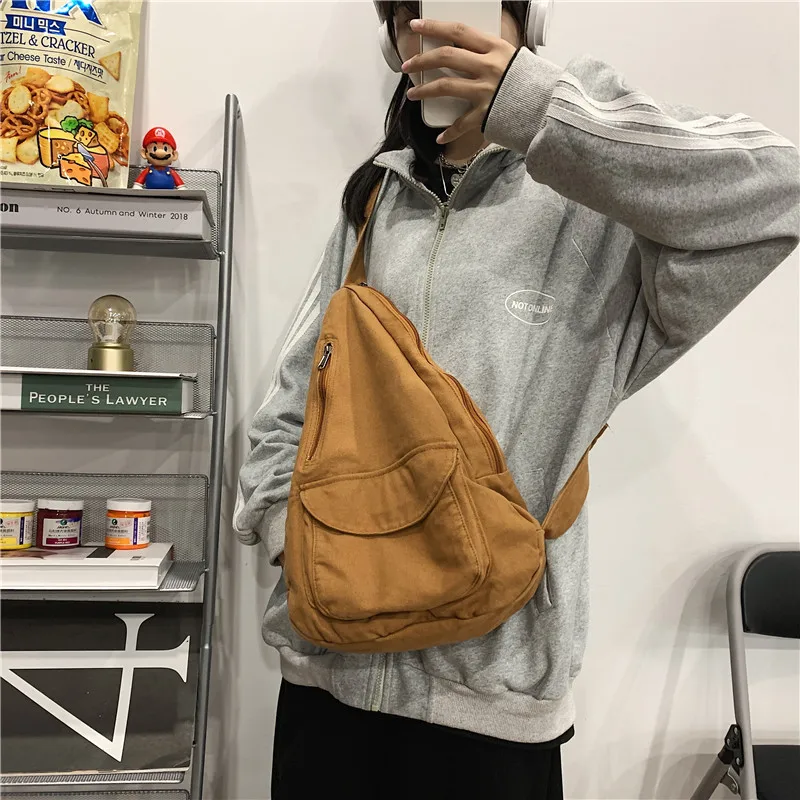 HOCODO Canvas Chest Bag Women 2022 Women Shoulder Messenger Bag Unisex Canvas Crossbody Bag Muliti Pocket Casual Women Bag