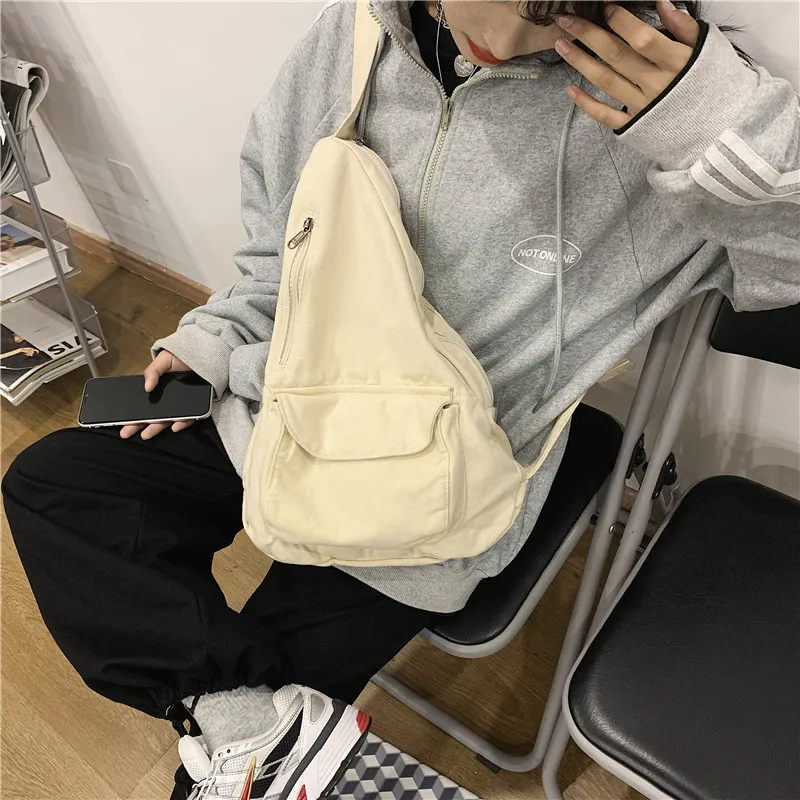 HOCODO Canvas Chest Bag Women 2022 Women Shoulder Messenger Bag Unisex Canvas Crossbody Bag Muliti Pocket Casual Women Bag