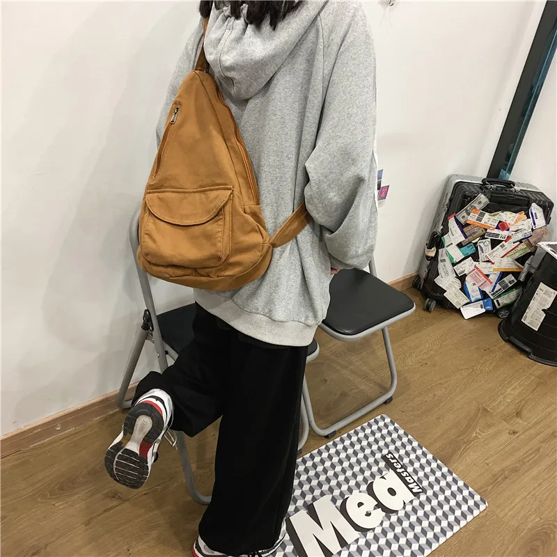 HOCODO Canvas Chest Bag Women 2022 Women Shoulder Messenger Bag Unisex Canvas Crossbody Bag Muliti Pocket Casual Women Bag