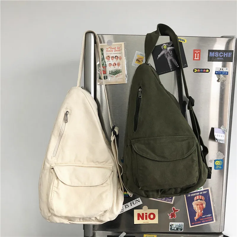 HOCODO Canvas Chest Bag Women 2022 Women Shoulder Messenger Bag Unisex Canvas Crossbody Bag Muliti Pocket Casual Women Bag