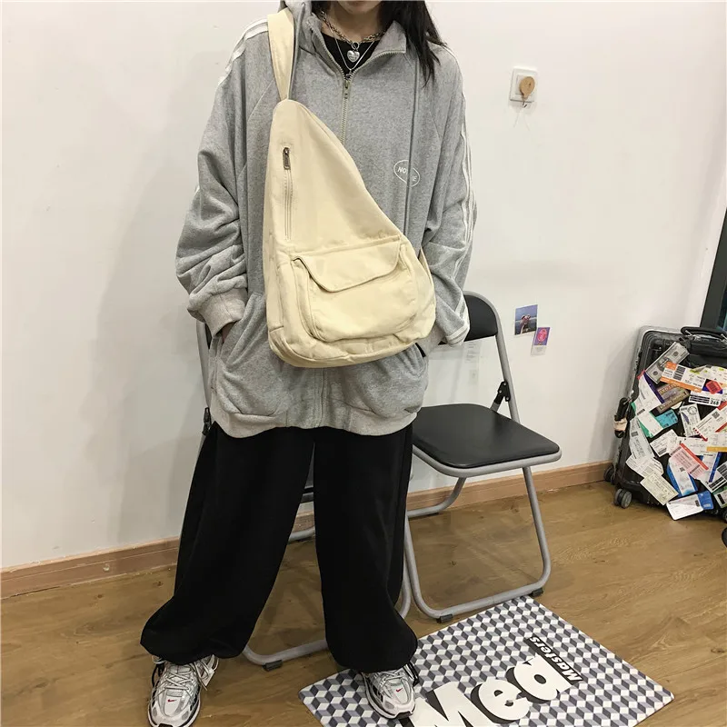 HOCODO Canvas Chest Bag Women 2022 Women Shoulder Messenger Bag Unisex Canvas Crossbody Bag Muliti Pocket Casual Women Bag