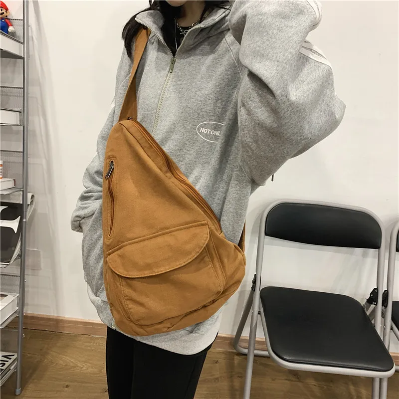 HOCODO Canvas Chest Bag Women 2022 Women Shoulder Messenger Bag Unisex Canvas Crossbody Bag Muliti Pocket Casual Women Bag