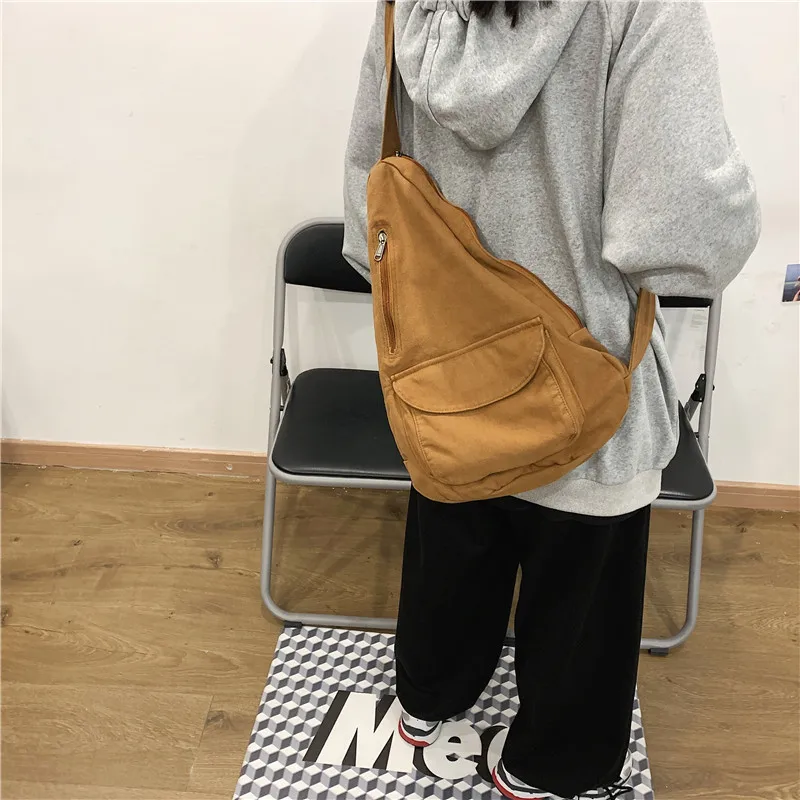 HOCODO Canvas Chest Bag Women 2022 Women Shoulder Messenger Bag Unisex Canvas Crossbody Bag Muliti Pocket Casual Women Bag