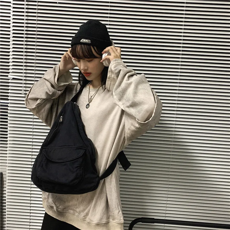 HOCODO Canvas Chest Bag Women 2022 Women Shoulder Messenger Bag Unisex Canvas Crossbody Bag Muliti Pocket Casual Women Bag