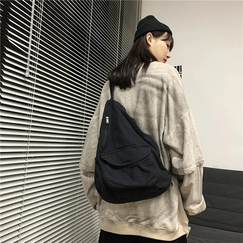HOCODO Canvas Chest Bag Women 2022 Women Shoulder Messenger Bag Unisex Canvas Crossbody Bag Muliti Pocket Casual Women Bag