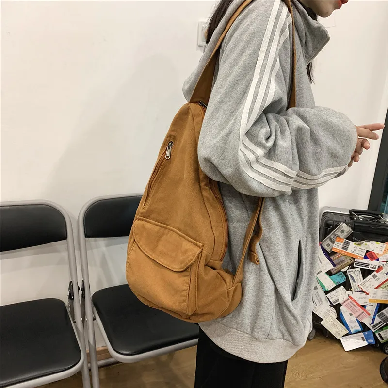 HOCODO Canvas Chest Bag Women 2022 Women Shoulder Messenger Bag Unisex Canvas Crossbody Bag Muliti Pocket Casual Women Bag