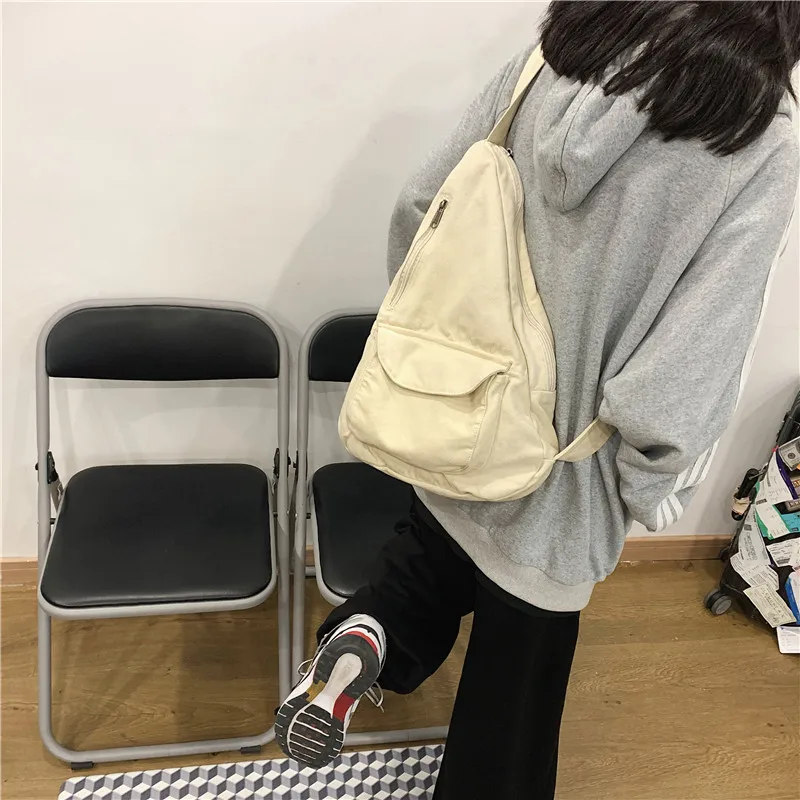 HOCODO Canvas Chest Bag Women 2022 Women Shoulder Messenger Bag Unisex Canvas Crossbody Bag Muliti Pocket Casual Women Bag