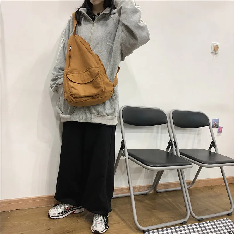 HOCODO Canvas Chest Bag Women 2022 Women Shoulder Messenger Bag Unisex Canvas Crossbody Bag Muliti Pocket Casual Women Bag