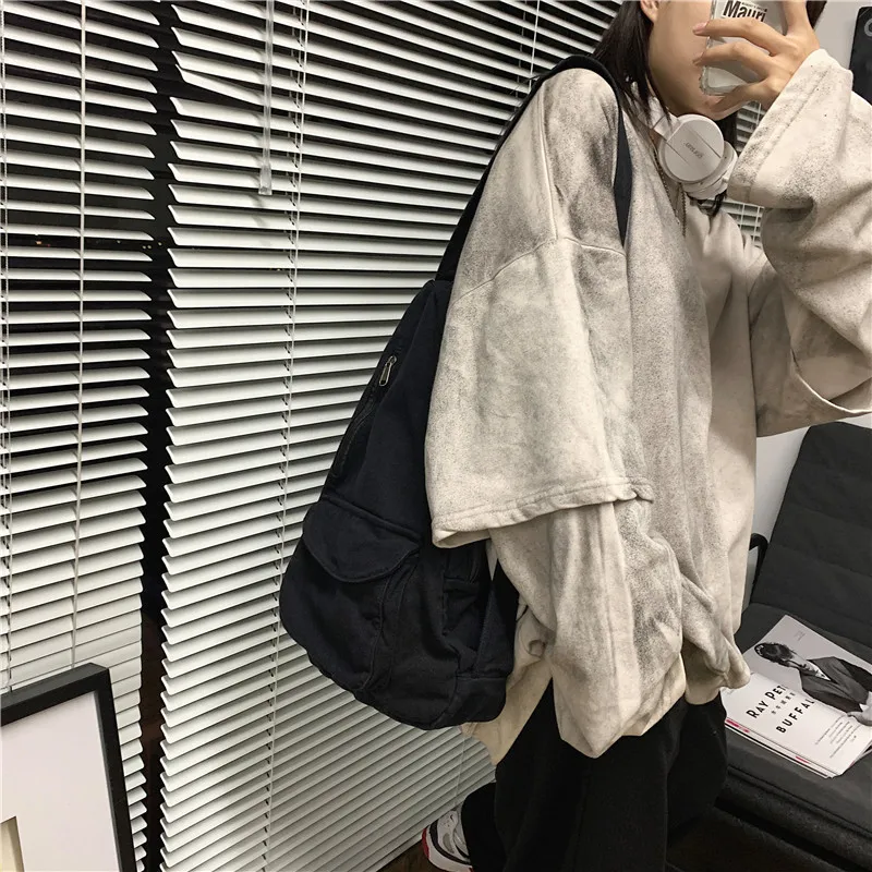 HOCODO Canvas Chest Bag Women 2022 Women Shoulder Messenger Bag Unisex Canvas Crossbody Bag Muliti Pocket Casual Women Bag