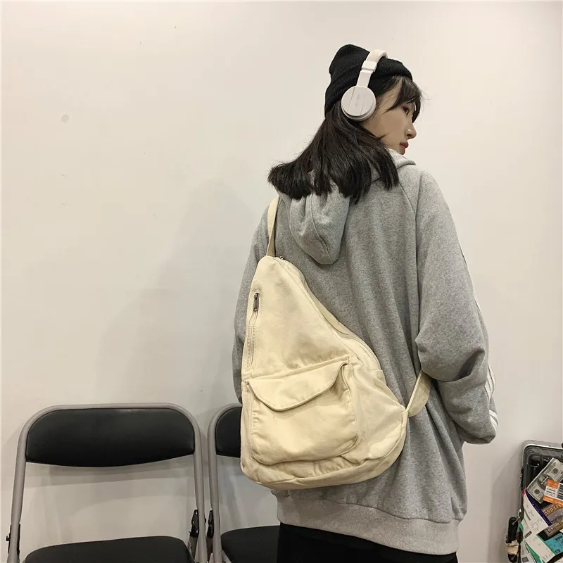 HOCODO Canvas Chest Bag Women 2022 Women Shoulder Messenger Bag Unisex Canvas Crossbody Bag Muliti Pocket Casual Women Bag