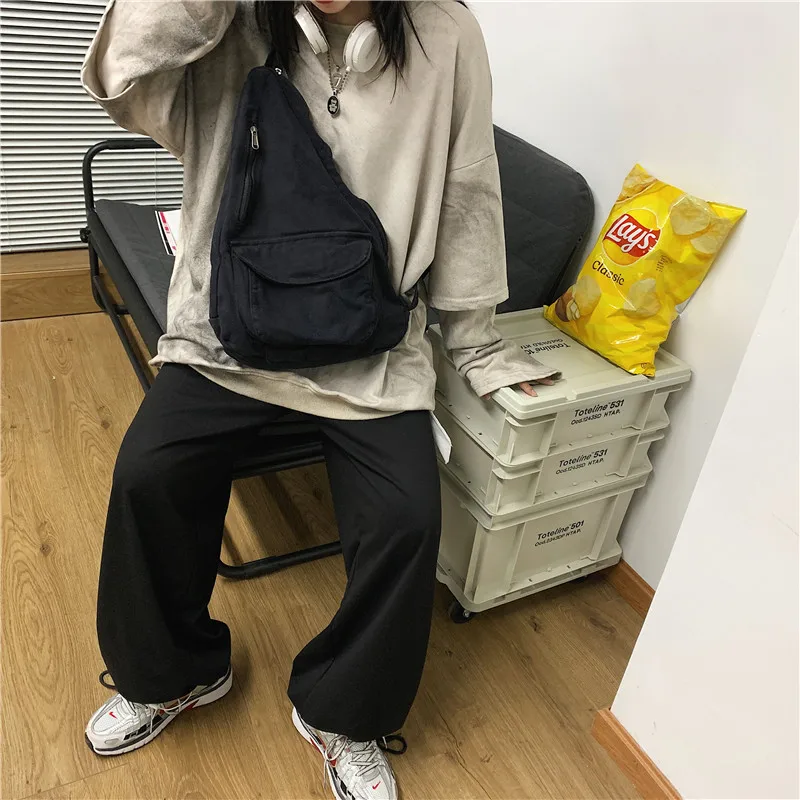 HOCODO Canvas Chest Bag Women 2022 Women Shoulder Messenger Bag Unisex Canvas Crossbody Bag Muliti Pocket Casual Women Bag