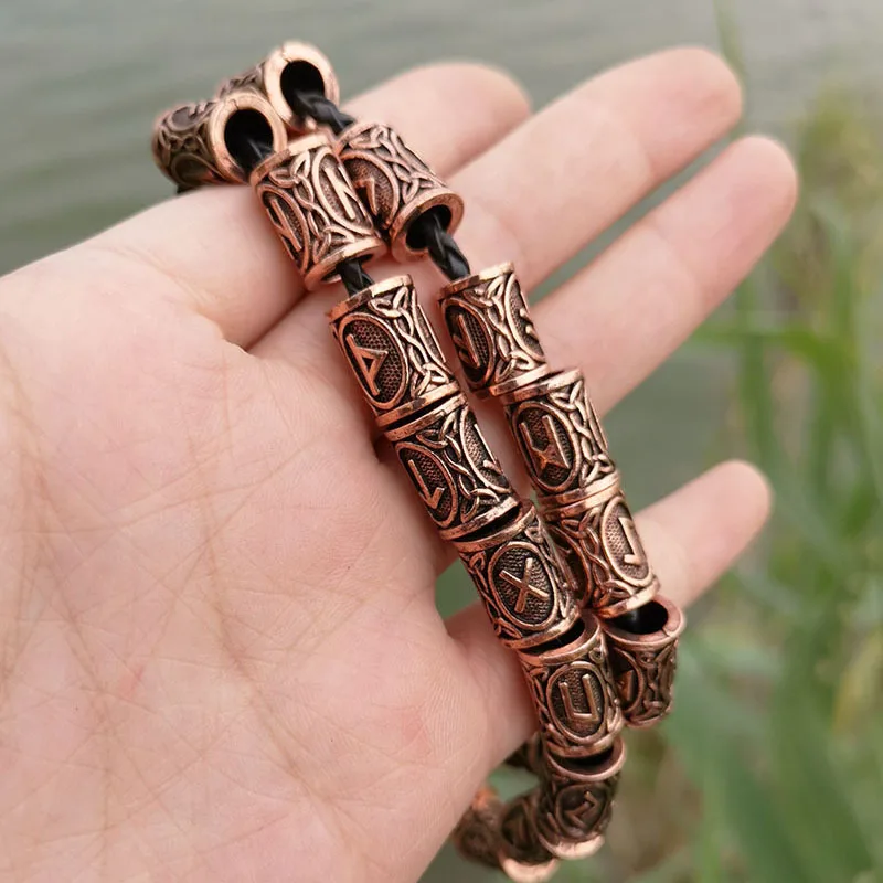 24pcs/Set Vintage Futhark Runes Viking Beads Spacer Large Hole Beard Hair Bead for Charm Bracelet DIY Handmade Jewelry Making