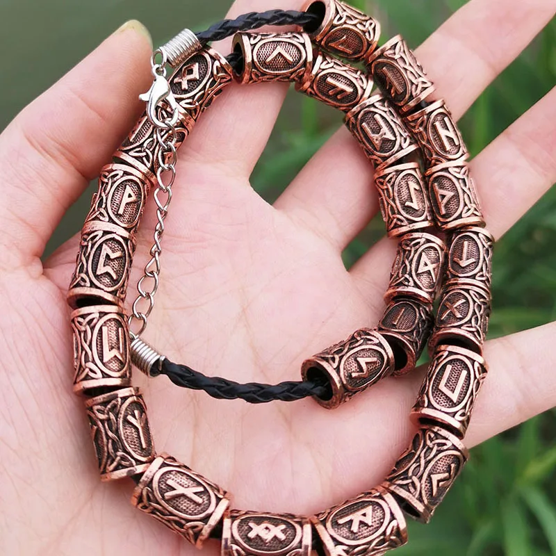 24pcs/Set Vintage Futhark Runes Viking Beads Spacer Large Hole Beard Hair Bead for Charm Bracelet DIY Handmade Jewelry Making