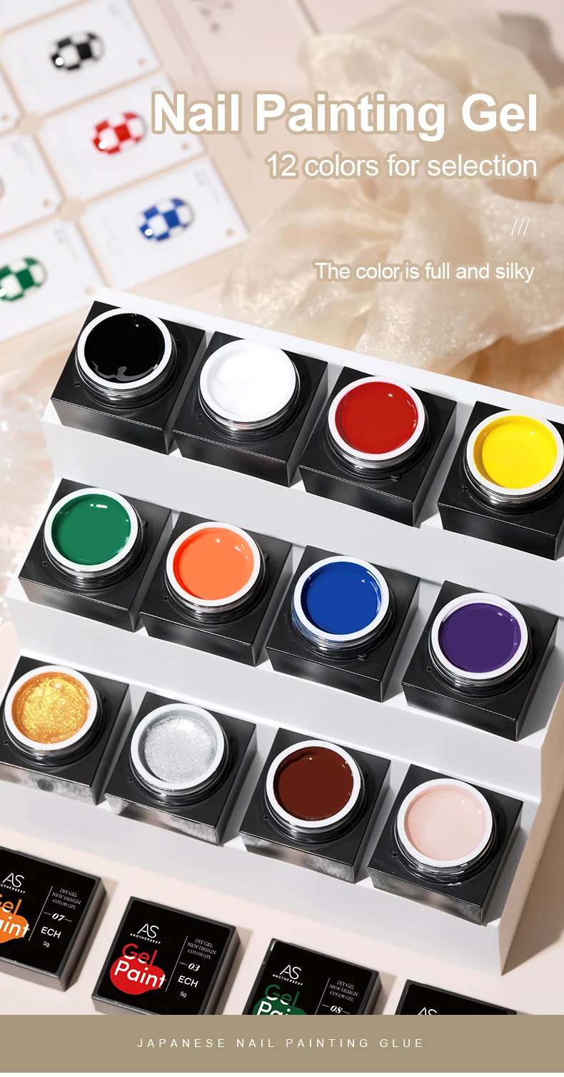 AS 12pcs Gel Nail Polish Colorful Painting Gel Set Nail Art Vernis Semi Permanent Glitter Polish UV Nail Gel Manicure Kit