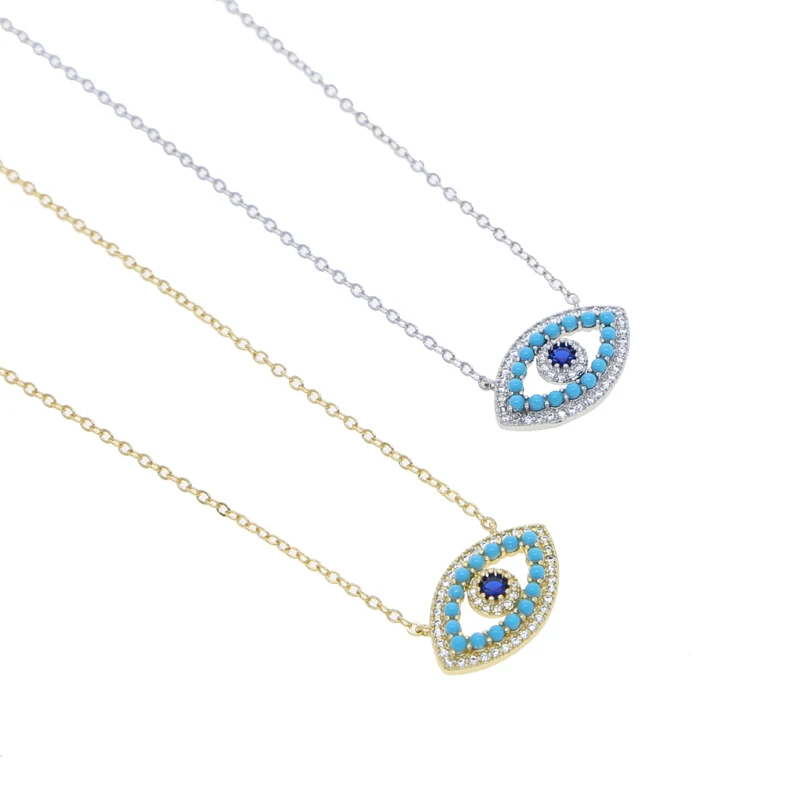 2023 New Arrived Fashion Women Lady Jewelry Gold Color White Blue Turquoises Stone Nice Turkish Evil Eye Necklace