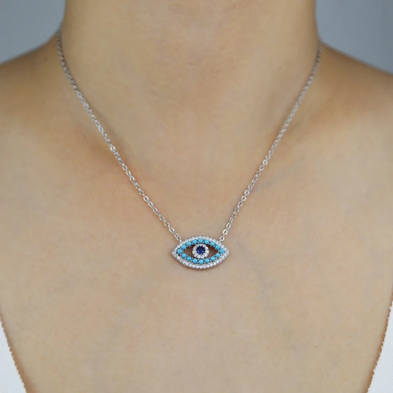 2023 New Arrived Fashion Women Lady Jewelry Gold Color White Blue Turquoises Stone Nice Turkish Evil Eye Necklace