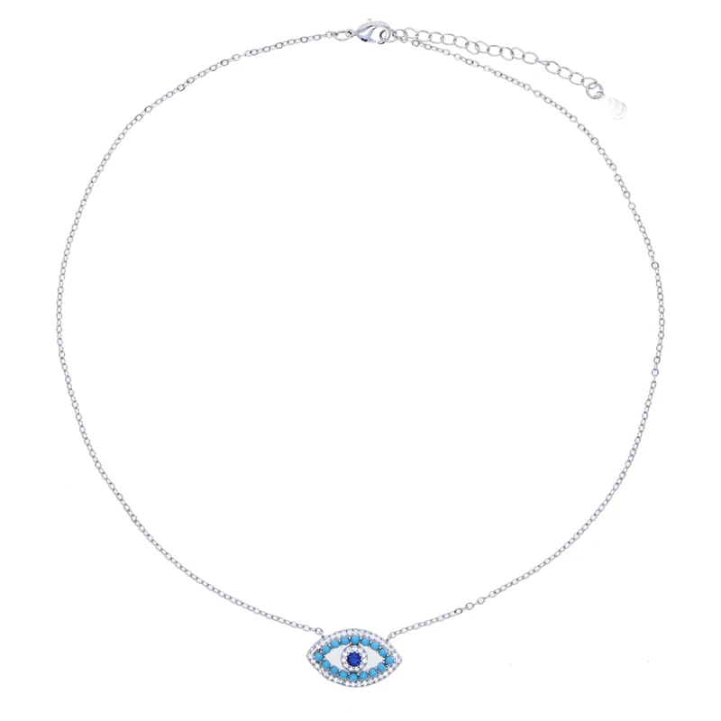 2023 New Arrived Fashion Women Lady Jewelry Gold Color White Blue Turquoises Stone Nice Turkish Evil Eye Necklace