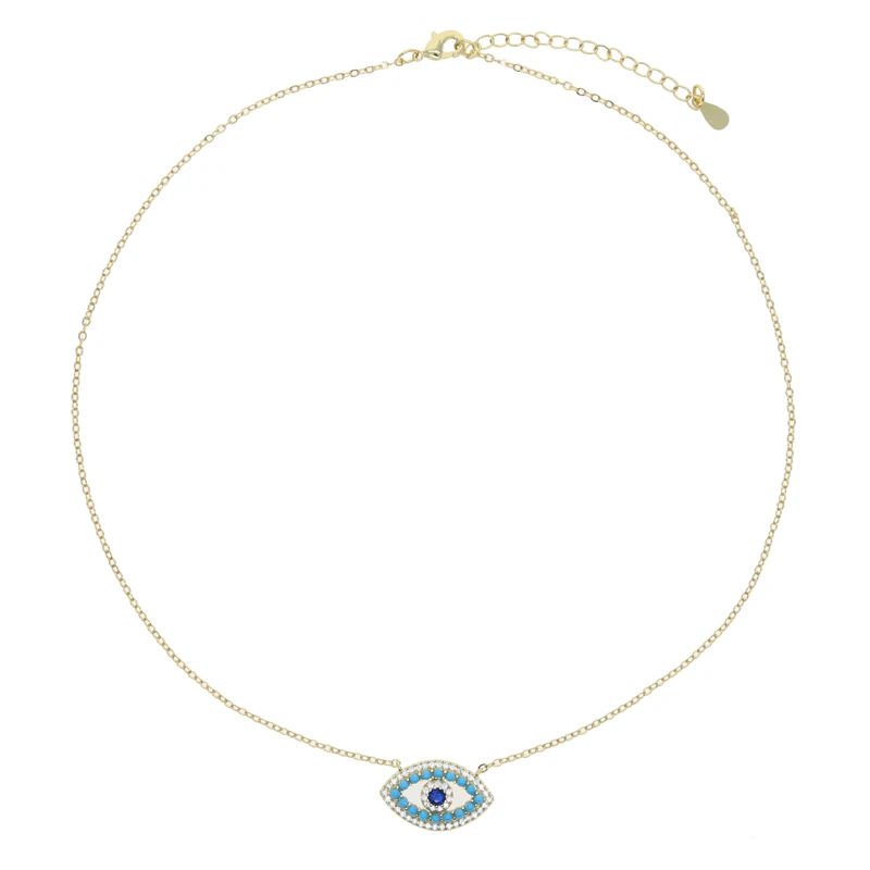 2023 New Arrived Fashion Women Lady Jewelry Gold Color White Blue Turquoises Stone Nice Turkish Evil Eye Necklace
