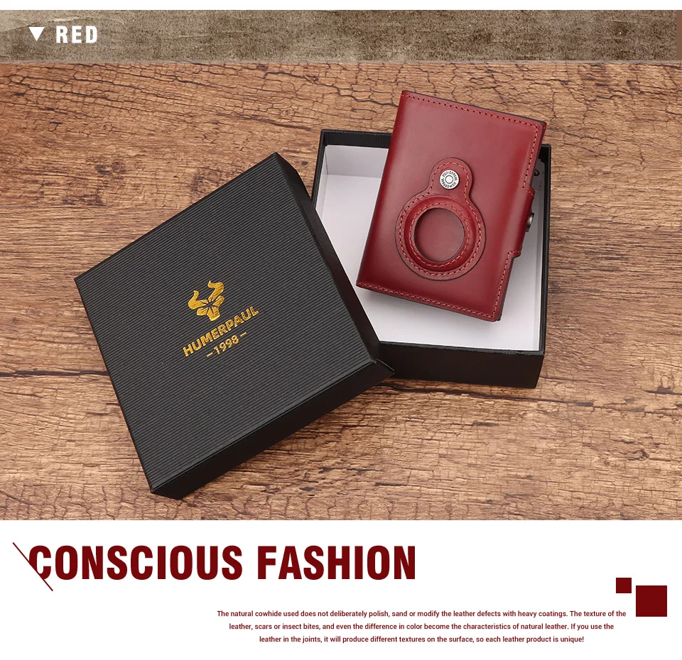 Anti-scan Magnet Credit Card Holder Wallet Genuine Leather Automatic Pop Out Aluminum Smart Wallets Luxury AirTag Purse Set