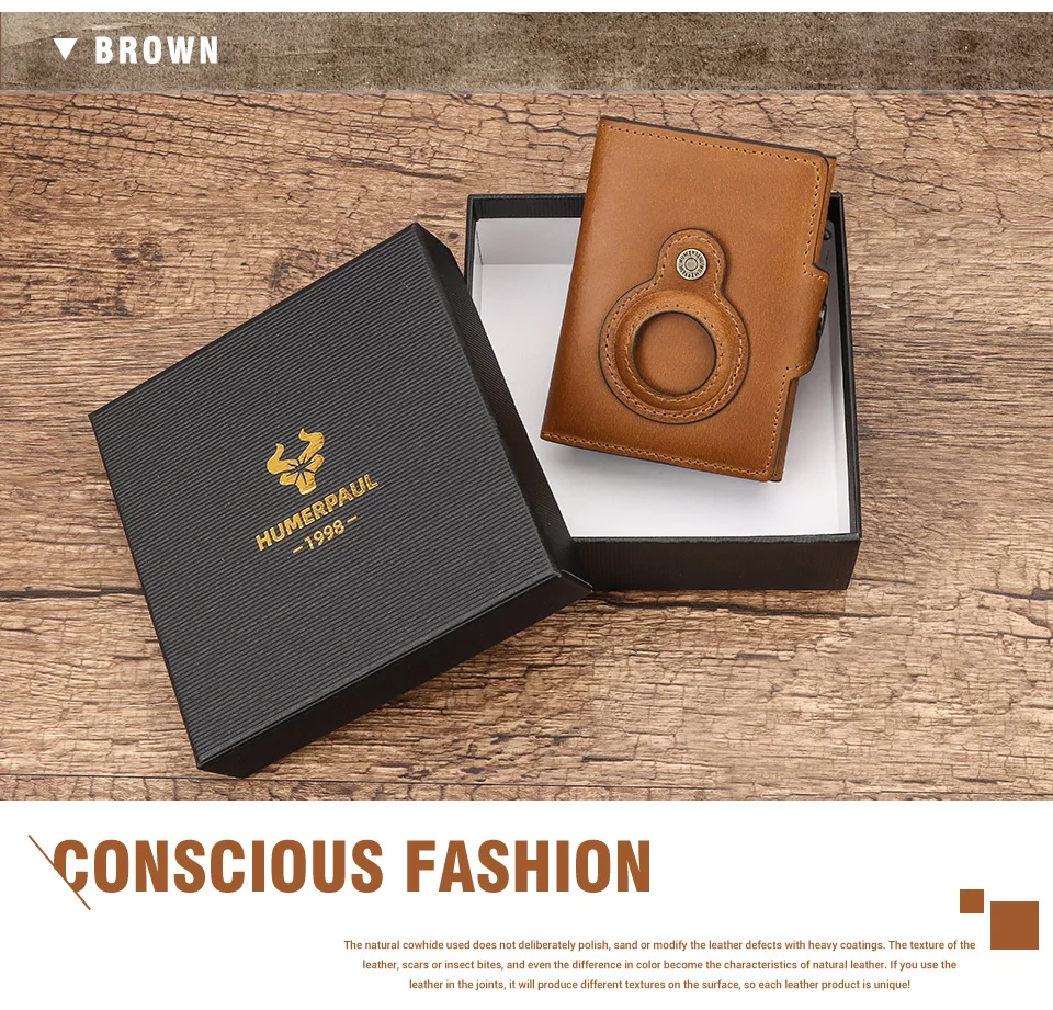 Anti-scan Magnet Credit Card Holder Wallet Genuine Leather Automatic Pop Out Aluminum Smart Wallets Luxury AirTag Purse Set