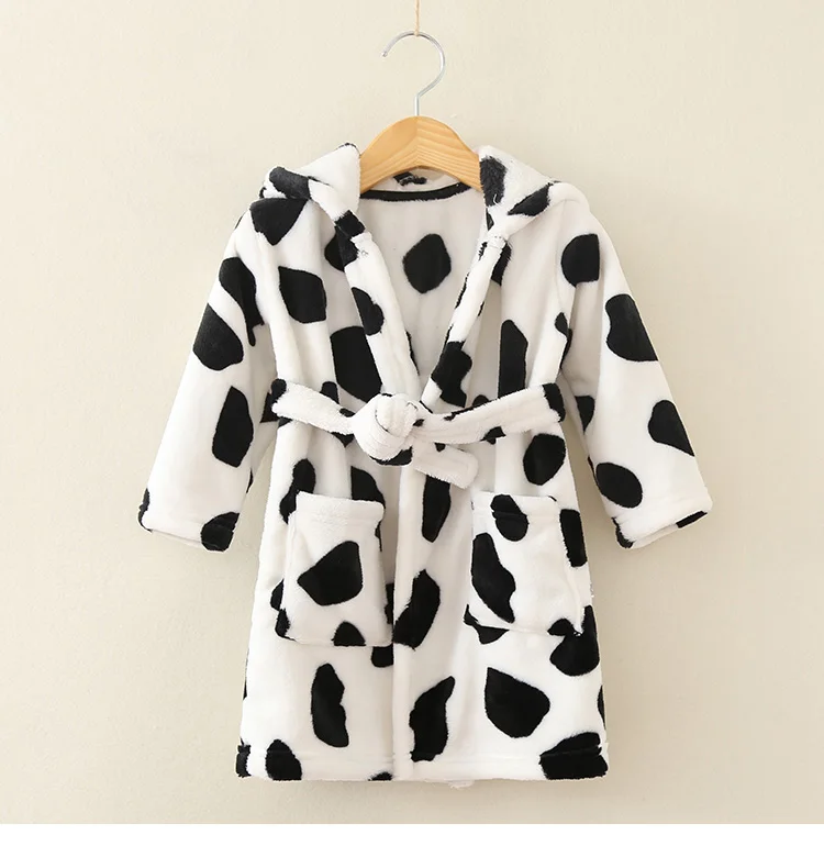 Boy and Girls Flannel Pajamas Robe Autumn and Winter Children Sleepwear Soft Hooded Kids Homewear 2-8 Years