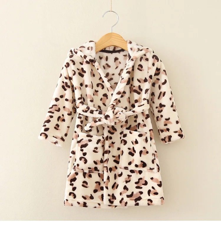 Boy and Girls Flannel Pajamas Robe Autumn and Winter Children Sleepwear Soft Hooded Kids Homewear 2-8 Years