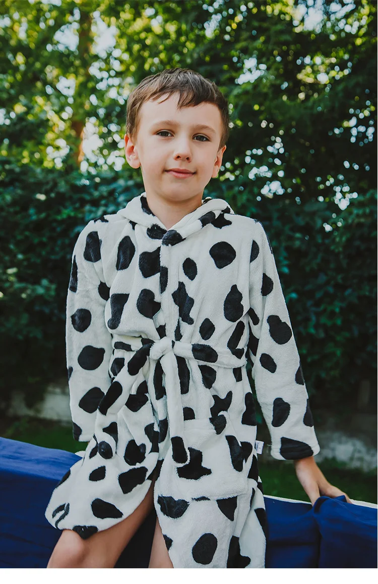 Boy and Girls Flannel Pajamas Robe Autumn and Winter Children Sleepwear Soft Hooded Kids Homewear 2-8 Years