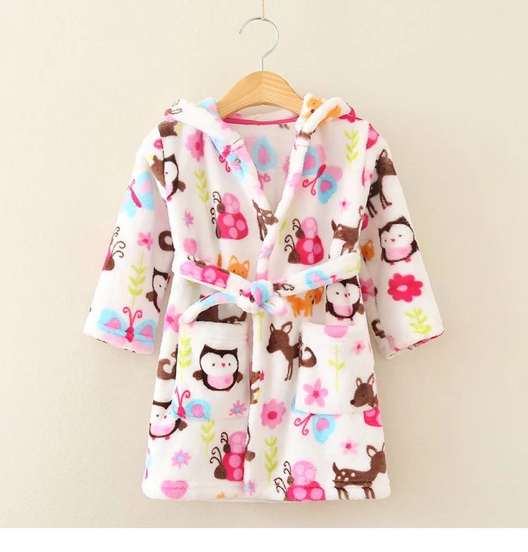 Boy and Girls Flannel Pajamas Robe Autumn and Winter Children Sleepwear Soft Hooded Kids Homewear 2-8 Years