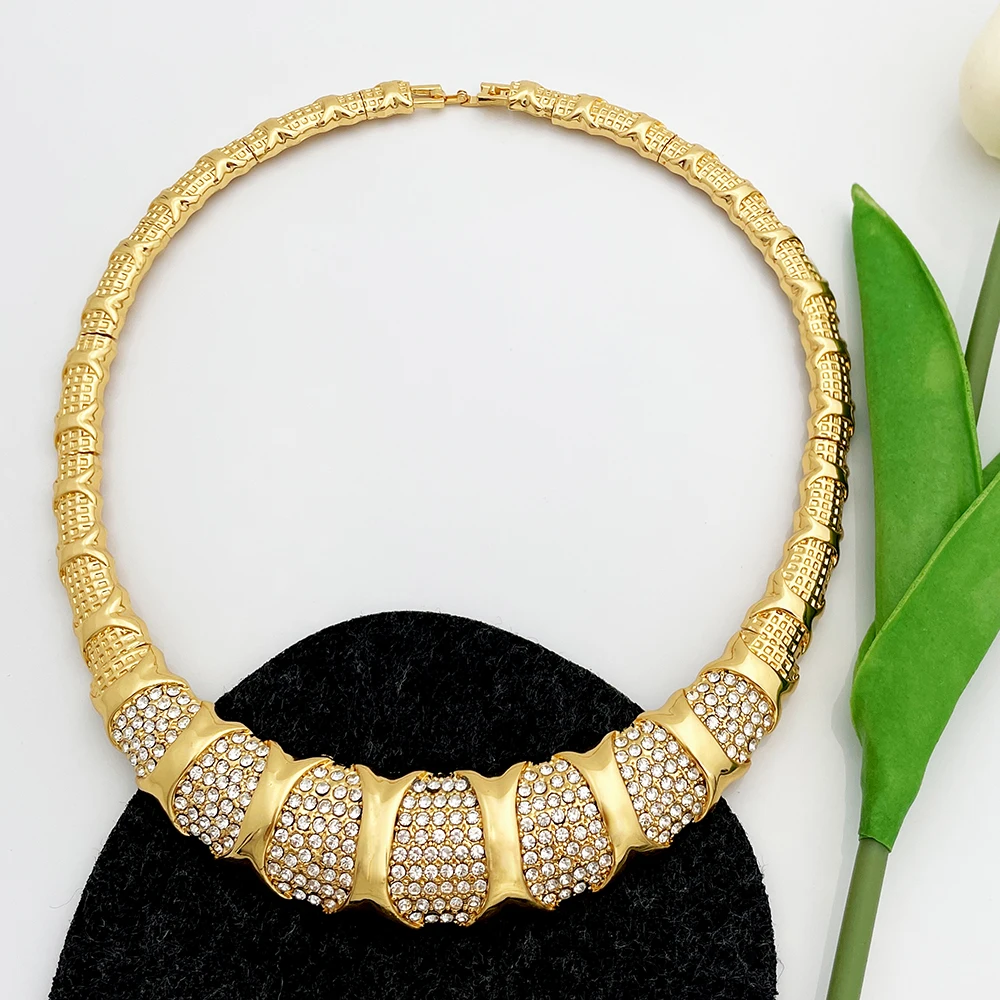 Dubai Jewelry Set For Women 18K Gold Plated Luxury Necklace Earrings Bracelet Ring For Wedding Party Mother's Day Gift On Sale
