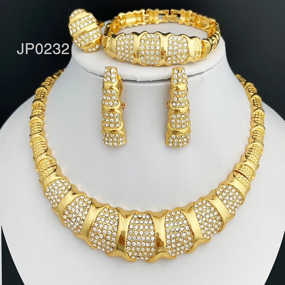 Dubai Jewelry Set For Women 18K Gold Plated Luxury Necklace Earrings Bracelet Ring For Wedding Party Mother's Day Gift On Sale