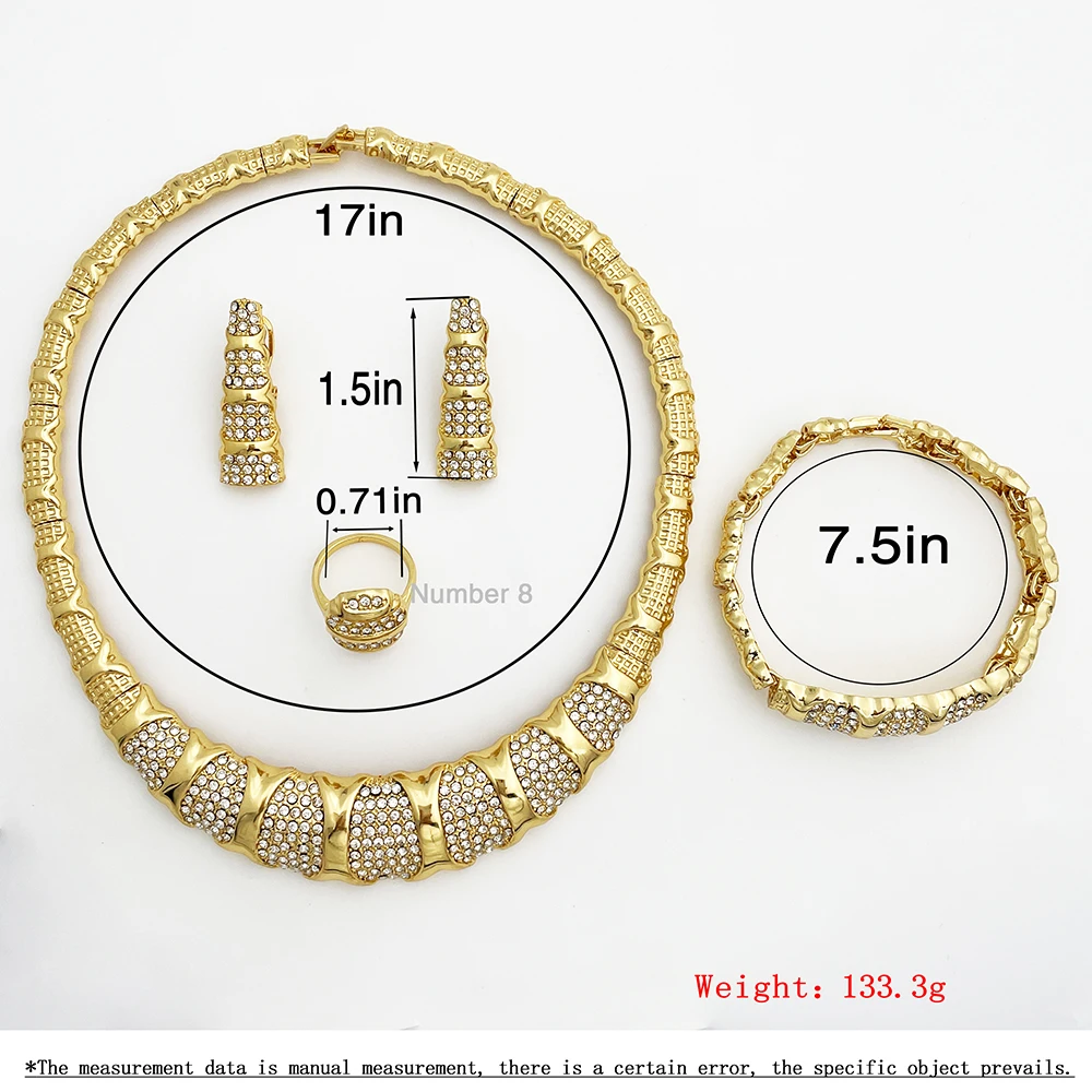 Dubai Jewelry Set For Women 18K Gold Plated Luxury Necklace Earrings Bracelet Ring For Wedding Party Mother's Day Gift On Sale