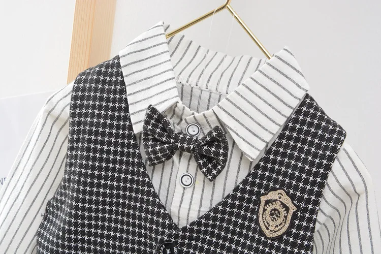 Children Kids Gentleman Clothing Suit Birthday Wedding Party Elegant Set Baby Boy Casual Wear Striped Shirt Vest Pants Costume
