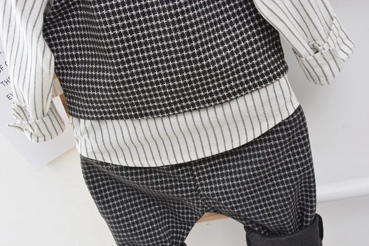 Children Kids Gentleman Clothing Suit Birthday Wedding Party Elegant Set Baby Boy Casual Wear Striped Shirt Vest Pants Costume