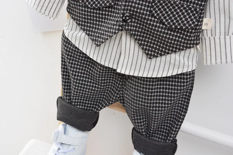 Children Kids Gentleman Clothing Suit Birthday Wedding Party Elegant Set Baby Boy Casual Wear Striped Shirt Vest Pants Costume